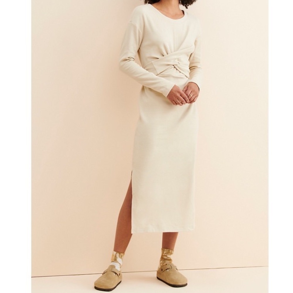 Faherty Alpine Knit Organic Cotton Wrap Twist‎ Front Midi Dress - Small